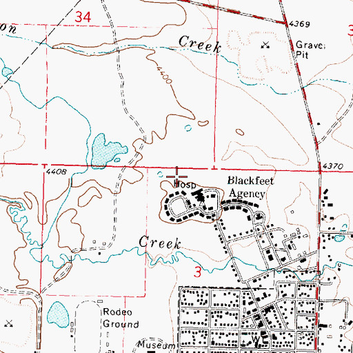 Topographic Map of Browning Emergency Medical Services, MT