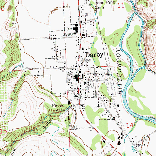 Topographic Map of Darby Ambulance, MT
