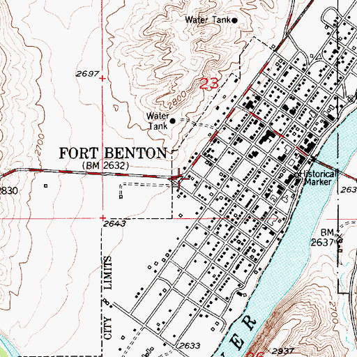 Topographic Map of Fort Benton Ambulance Service, MT