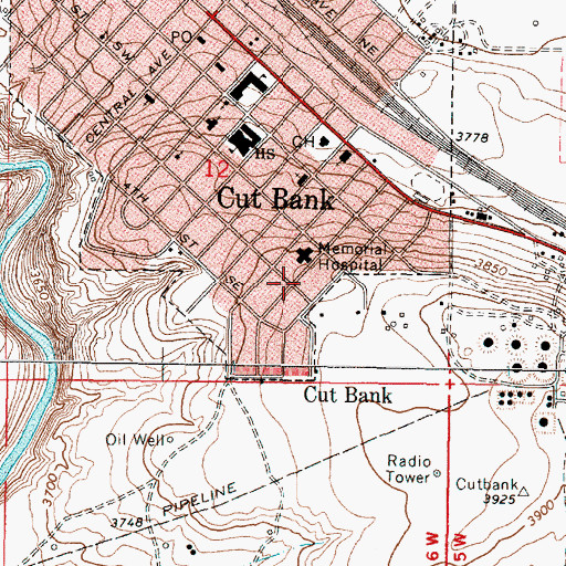 Topographic Map of Glacier County Emergency Medical Services Station 1, MT
