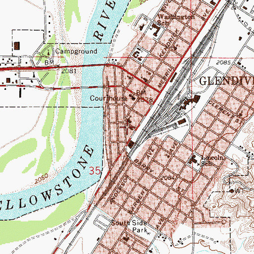 Topographic Map of Glendive Ambulance Service, MT