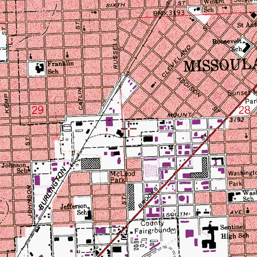Topographic Map of Missoula Emergency Services Station 1, MT