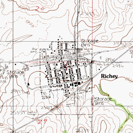 Topographic Map of Richey Ambulance Service, MT