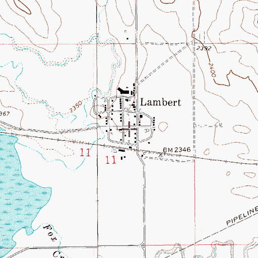 Topographic Map of Richland County Ambulance Lambert, MT