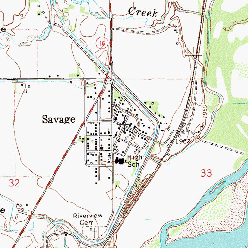 Topographic Map of Richland County Ambulance Savage, MT