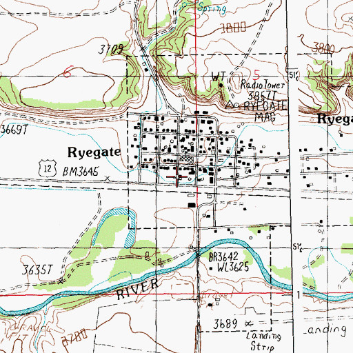 Topographic Map of Ryegate Ambulance, MT