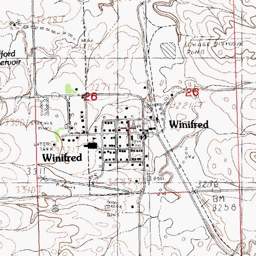 Topographic Map of Winifred Ambulance, MT