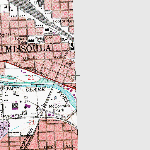 Topographic Map of Saint Patrick Hosptal Emergency Services, MT