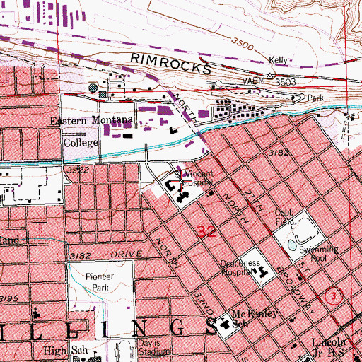 Topographic Map of Saint Vincent Healthcare Emergency Services, MT