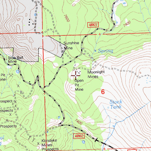 Topographic Map of Moonlight Mines, CA