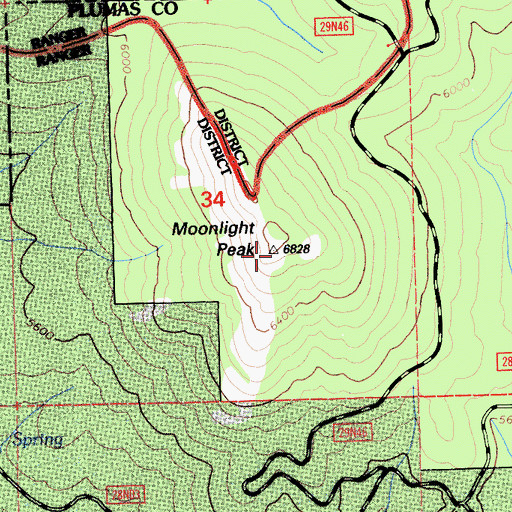 Topographic Map of Moonlight Peak, CA