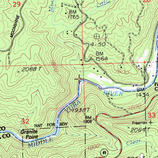 Topographic Map of Moonshine Creek, CA