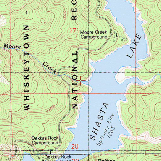 Topographic Map of Moore Creek, CA