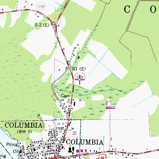 Topographic Map of Tyrell Volunteer Fire Department, NC