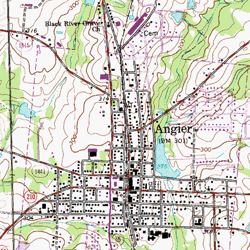 Topographic Map of Angier and Black River Fire Department, NC