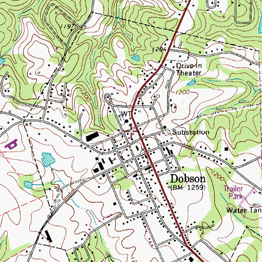Topographic Map of Dobson Fire Department, NC