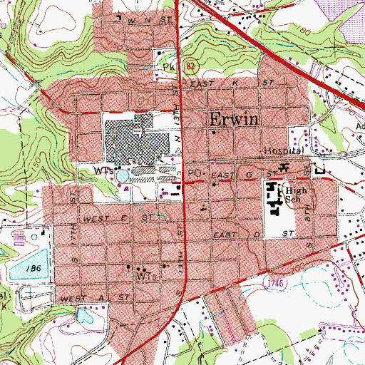 Topographic Map of Erwin Fire Department and Rescue Squad, NC