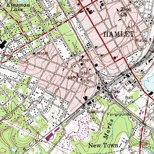 Topographic Map of Hamlet Fire Department, NC
