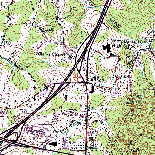 Topographic Map of Weaversville Fire Department, NC