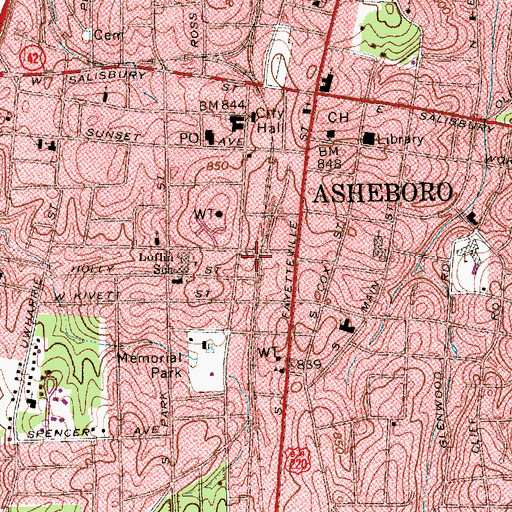 Topographic Map of Asheboro Fire Department Station 1, NC