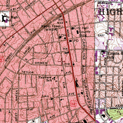 Topographic Map of High Point Fire Department Station 2 Headquarters, NC