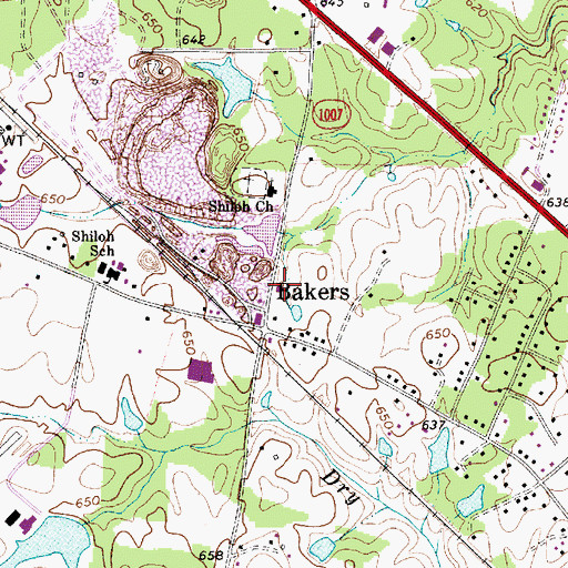 Topographic Map of Bakers Volunteer Fire and Rescue, NC