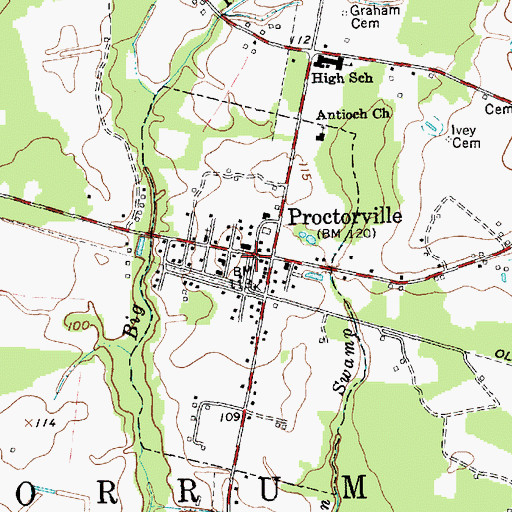 Topographic Map of Orrum Township Volunteer Fire Department, NC