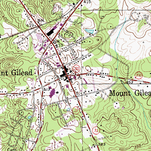 Topographic Map of Mount Gilead Volunteer Fire Department, NC