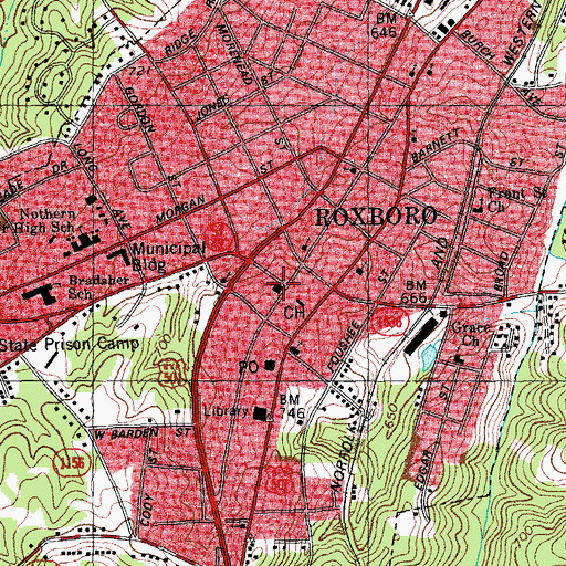 Topographic Map of Roxboro Fire and Rescue Station 1 Headquarters, NC
