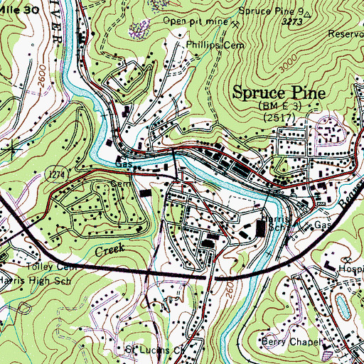 Topographic Map of Spruce Pine Fire and Rescue, NC