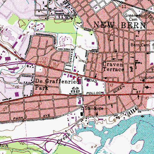 Topographic Map of New Bern Fire Rescue Department Station 1, NC