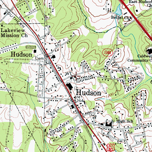 Topographic Map of Hudson Fire Department, NC