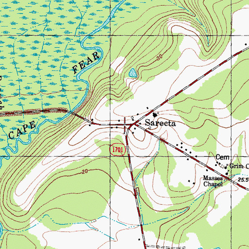 Topographic Map of Sarecta Fire Department, NC