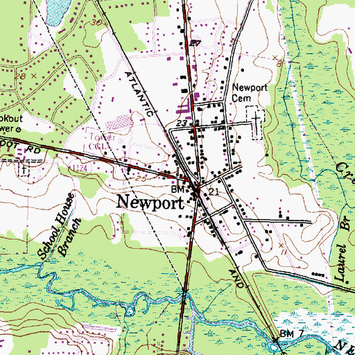 Topographic Map of Newport Fire Department, NC