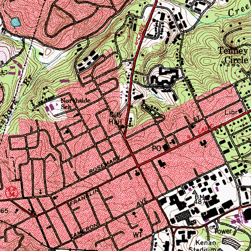 Topographic Map of Chapel Hill Fire Department Station 1, NC