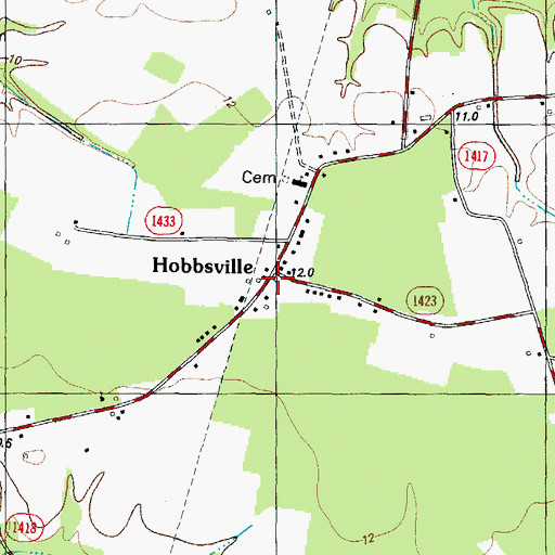Topographic Map of Hobbsville Volunteer Fire Department, NC