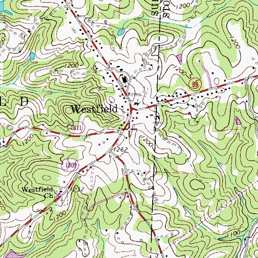 Topographic Map of Westfield Volunteer Fire Department, NC
