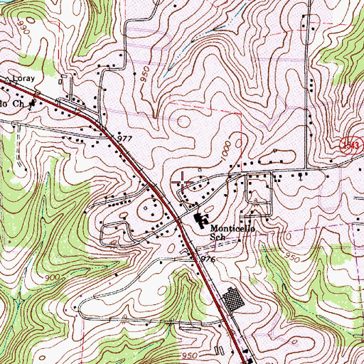 Topographic Map of Monticello Volunteer Fire Department, NC