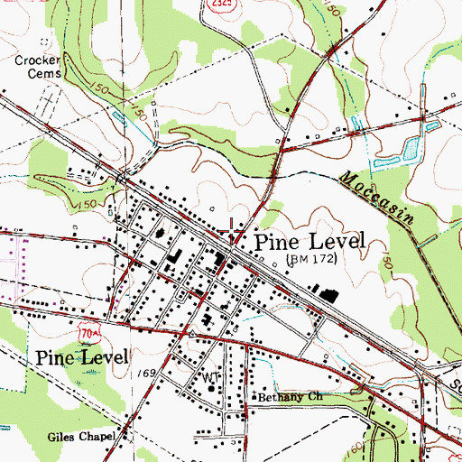 Topographic Map of Pine Level Volunteer Fire Department, NC
