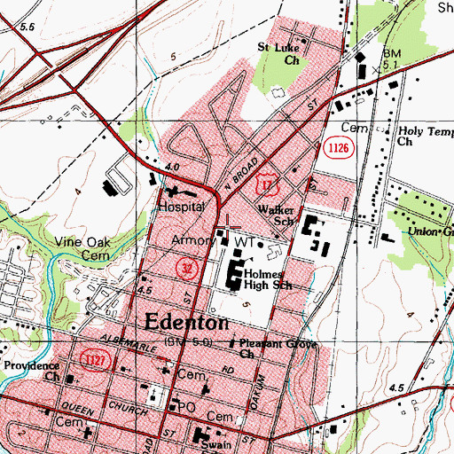 Topographic Map of Edenton Fire Department, NC