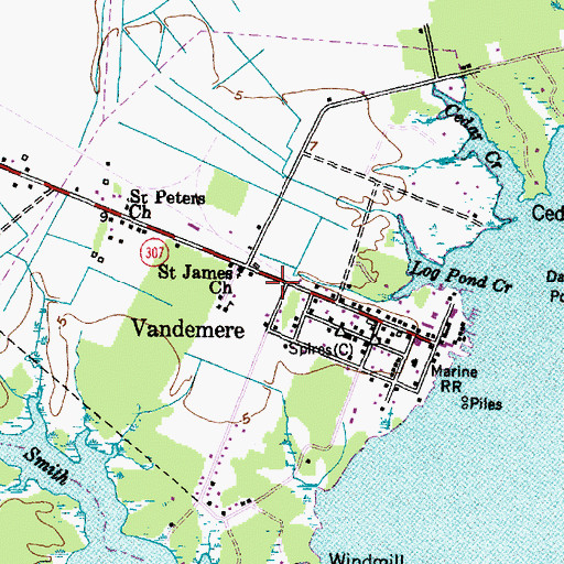 Topographic Map of Vandemere Fire Department, NC