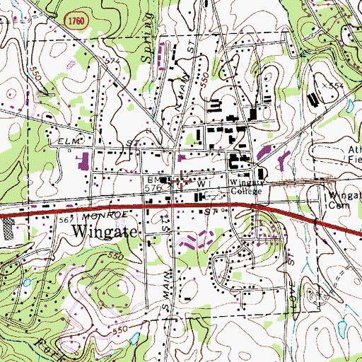 Topographic Map of Wingate Volunteer Fire Department Station 9, NC