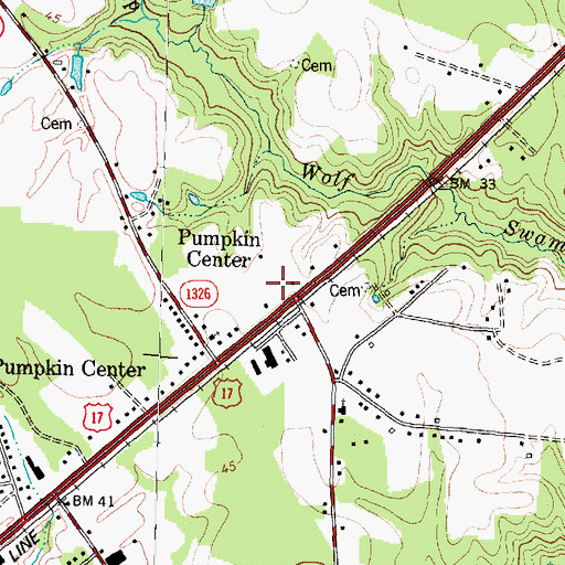 Topographic Map of Pumpkin Center Volunteer Fire Department, NC