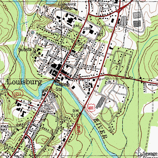 Topographic Map of Louisburg Fire Department, NC