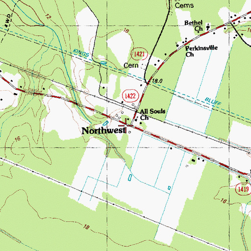 Topographic Map of Northwest Volunteer Fire and Rescue Department, NC