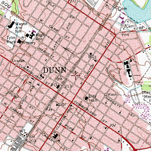 Topographic Map of Dunn Emergency Services Station 2, NC