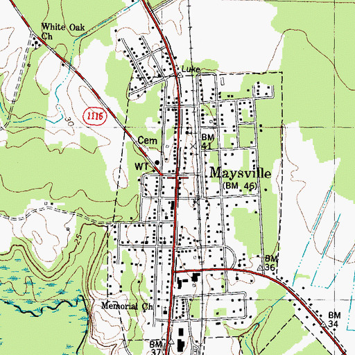 Topographic Map of Maysville Volunteer Fire Department and Emergency Medical Services, NC