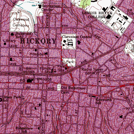 Topographic Map of Hickory Fire Department Station 1 Headquarters, NC