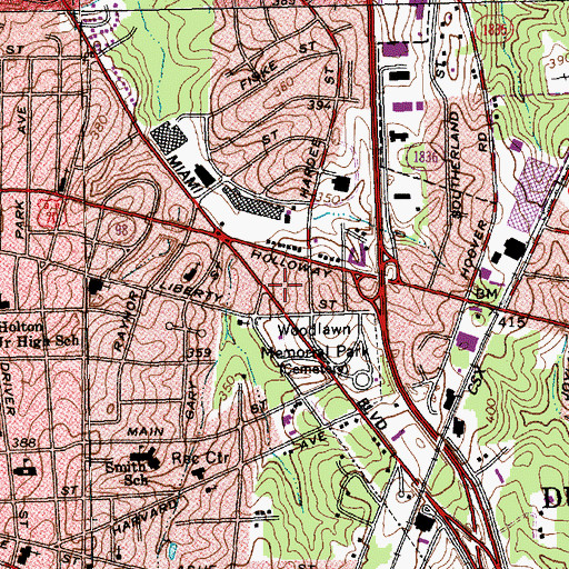 Topographic Map of Durham Fire Department Station 3, NC