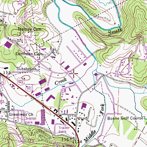 Topographic Map of Boone Fire Department Station 2, NC